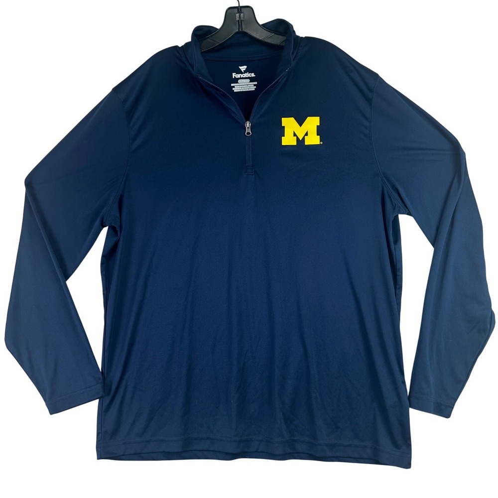 Michigan Wolverines Quarter Zip Fanatics Pullover Mens XL Navy Blue Sporty NCAA